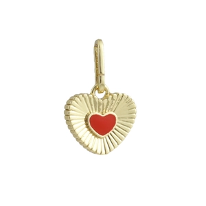 18k gold plated heart pendant featuring a red center and textured sunburst pattern