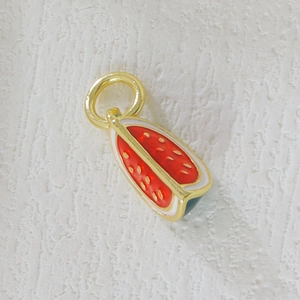 Cartoon watermelon slice pendant in 18k gold plating for DIY jewelry making