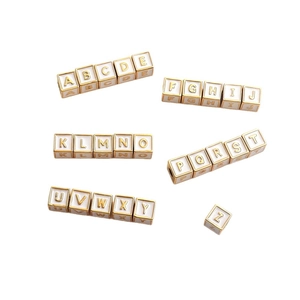 Square 18k gold plated 26 letter alphabet charms with white enamel for DIY jewelry