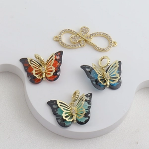 Colgante de Mariposa Colorida de Cobre Chapado en Oro Conector Infinito Para Creación de Joyas DIY Accesorio Moda Strass