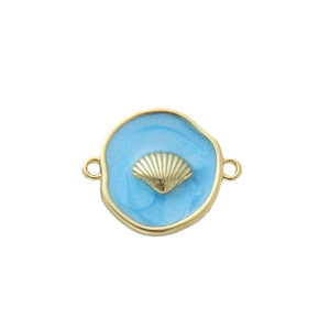 Detail of a 18k gold plated shell charm with light blue enamel for DIY jewelry making