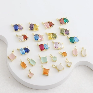 Luxurious Copper Plated 18K Gold Mini Zirconia Pendant Colorful Square Water Drop DIY Jewelry Making Charms Accessory
