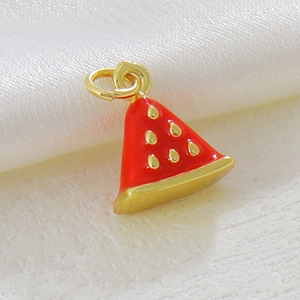Watermelon fruit charm pendant in 18k gold plated copper with red enamel finish