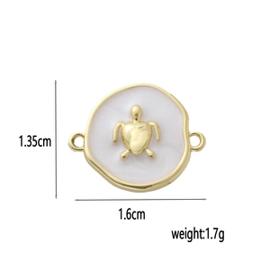 Detail showing 1.35x1.6cm 18k gold plated turtle charm dimensions and weight specifications