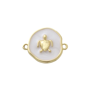 Macro view of 18k gold plated sea turtle connector charm with white enamel for DIY jewelry