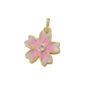 Pink cherry blossom pendant in gold plating with enamel and zircon for jewelry making