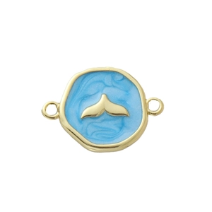 Detailed view of an 18k gold-plated fish tail charm with blue enamel for DIY jewelry