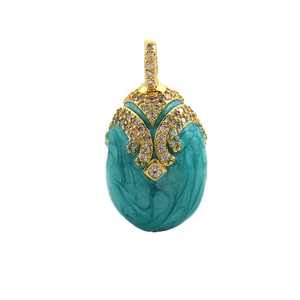 Faberge-Stil blauer Emaille-Ei-Anhänger mit 18 Karat Vergoldung und Kristallen