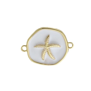 Detail of 18k gold plated starfish enamel connector with dual rings for jewelry making