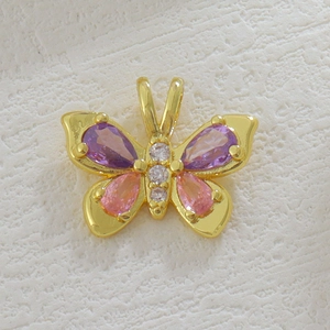 Luxurious 18k gold plated butterfly pendant with purple and pink zircon stones