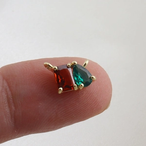 Luxurious 18k gold plated pendant with red rectangle and green pear zircon gemstones