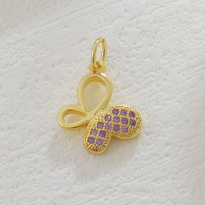 Elegant 18k gold plated butterfly pendant with purple gemstone inlay for jewelry making