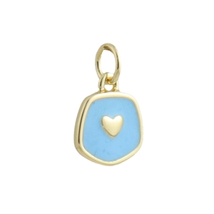18k gold plated heart pendant with light blue enamel for DIY jewelry making