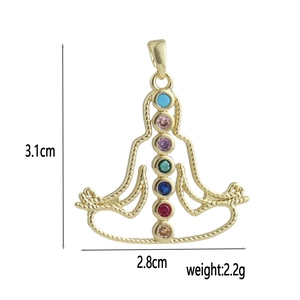 Detailed view of 18k gold plated yoga chakra pendant with dimensions and weight stats