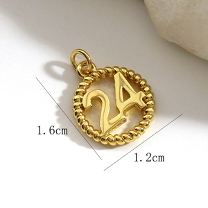 Detailweergave van de 18k vergulde luipaard hanger met nummer 24 en gedraaide touwrand