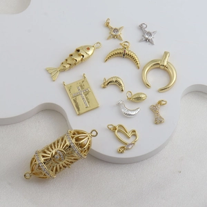 Gold Silver Plated Copper Zirconia Pendants Assorted Shapes Star Heart Bone Fish Moon Rugby For DIY Jewelry Making Necklaces