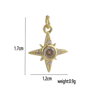 Detail view of 18k gold plated octagonal star pendant with dimensions 1.7cm by 1.2cm