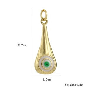 Detail showing dimensions of 2.7cm and 1.0cm for the gold evil eye teardrop pendant