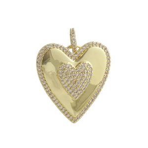 18k gold plated double heart pendant necklace with shimmering zircon stones on white background