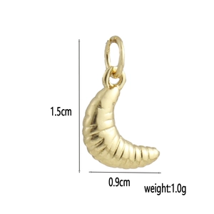 Detail of 18k gold croissant charm showing dimensions 1.5cm by 0.9cm and 1.0g weight
