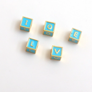 18k vergulde alfabet kubus kralen met blauw emaille voor DIY sieraden maken hobby