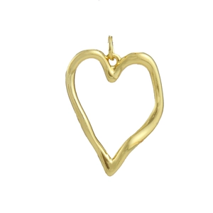 Irregular hollow heart pendant in 18k gold plated copper with shiny metallic finish