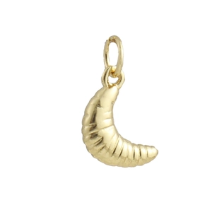 Detailed view of an 18k gold-plated croissant bone pendant with ribbed texture