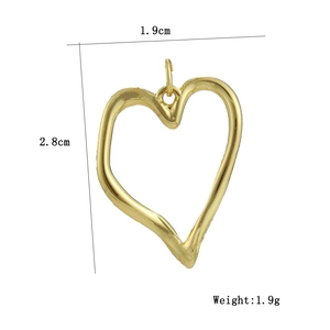 Detailed size view of a 1.9cm wide hollow heart-shaped 18k gold plated charm pendant