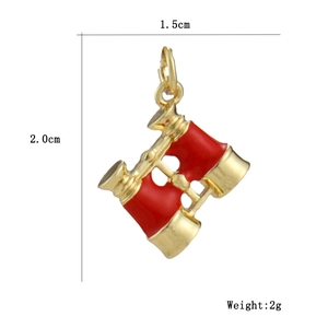 Binoculars pendant size guide showing 2cm height and 1.5cm width in red enamel
