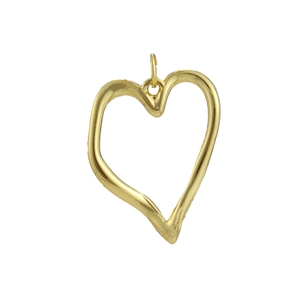 Detail of 18k gold plated asymmetrical hollow heart pendant with fluid metallic lines