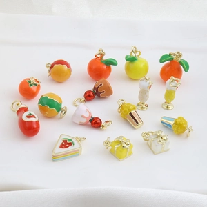 Breloques en Émail de Cuivre Plaqué Or 18K pour la Fabrication de Bijoux Pendentif Mignon Fruits Popcorn Pomme Gâteau DIY