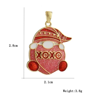 Detailed size view of red glitter gnome charm with XOXO text and 18k gold plating