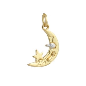 Detailed view of an 18k gold-plated celestial moon and star charm for jewelry making