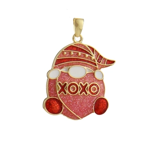 Detail showing a heart gnome pendant with pink glitter and XOXO text for DIY jewelry