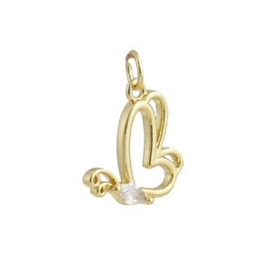 Detailed view of an 18k gold-plated double heart pendant with marquise-cut zircon stone