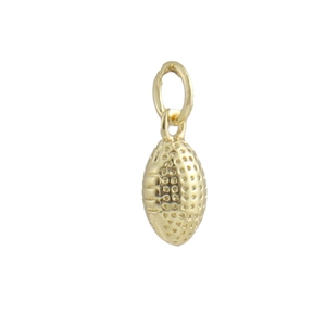 Macro shot of 18k gold plated rugby pendant with realistic texture and stitching details