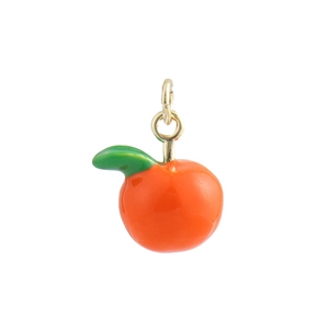 Pendentif orange plaqué or 18 carats avec feuille verte et émail orange brillant