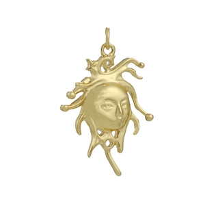 Artistic gold-plated medallion pendant featuring a stylized sun portrait for DIY jewelry