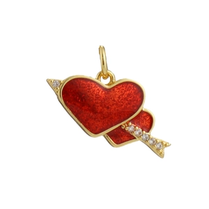 18k gold plated heart pendant with red enamel and arrow set with cubic zirconia stones