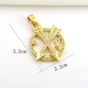 Detailed view of 18k gold plated compass pendant with white zircons and dimensions