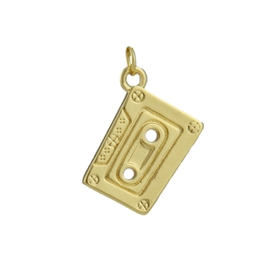Retro gold cassette tape pendant detail with realistic gear design and smooth metallic finish