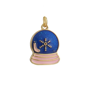 Detailed macro view of the 18k gold plated snowflake globe pendant for DIY jewelry design