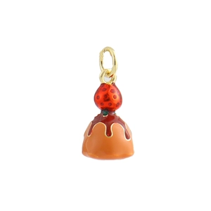 Pendentif pouding à la fraise plaqué or 18 carats avec émail rouge pour bijoux DIY