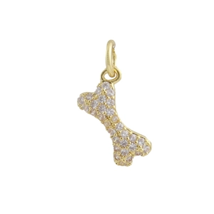 18k gold-plated bone shaped pendant with white zircon crystals for DIY jewelry making