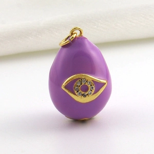 18k gold plated purple Easter egg pendant with evil eye and sparkling zircon stones