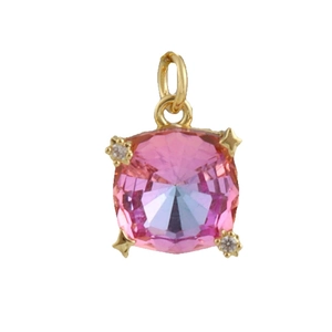 Elegant gold pendant with pink cushion-cut zircon and evil eye star accents