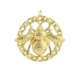 Exquisite 18k gold plated round bee pendant with textured chain border for DIY jewelry