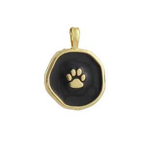 18k gold-plated heart-shaped pendant featuring a black enamel pet paw print charm