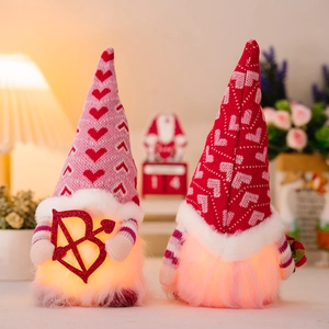 Glow-in-the-dark Valentine's Day gnome set with heart knit hats and warm LED light