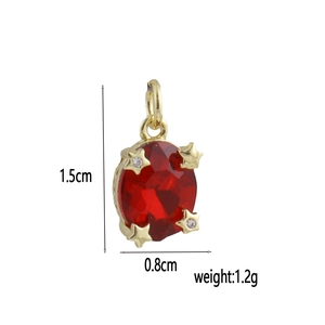 Red oval crystal pendant in 18k gold plating with star prongs and dimensional specs